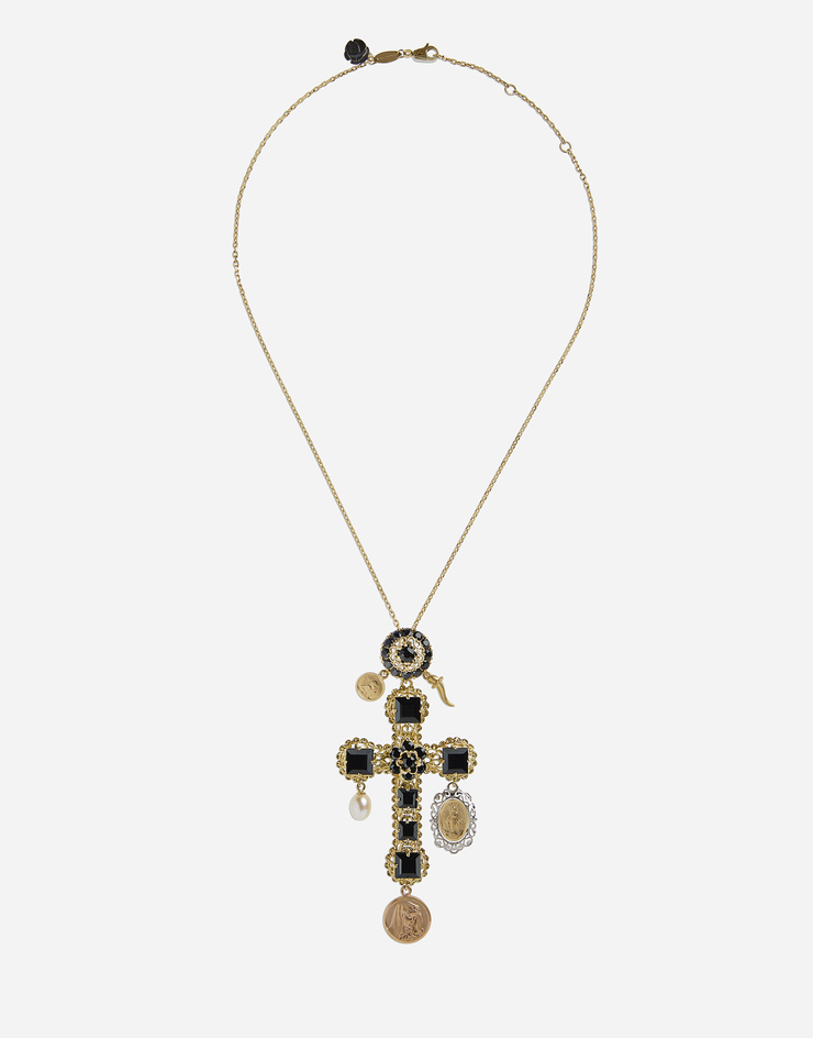 Dolce & Gabbana 사파이어 십자가 참 장식 네크리스 골드/블랙 WADC1GW0001