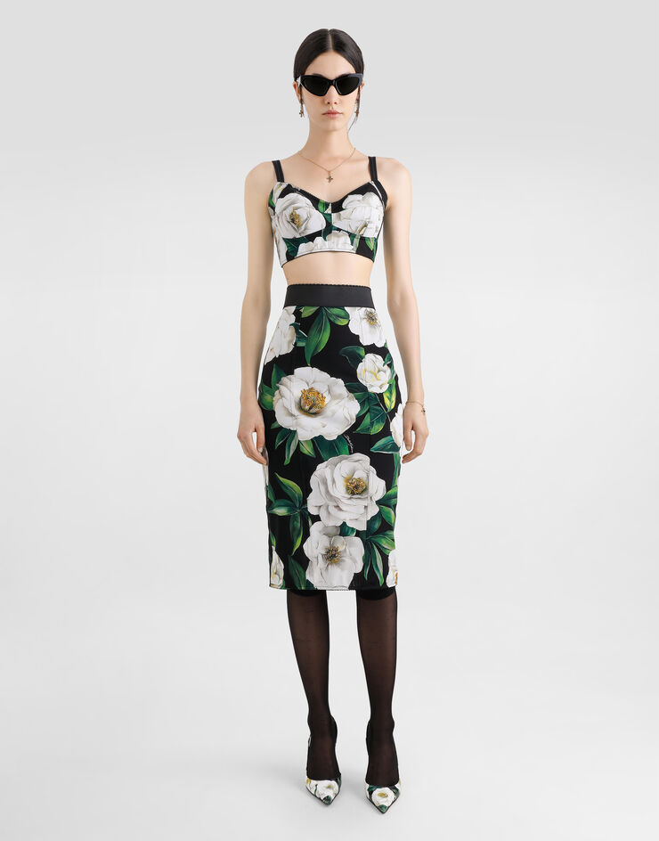 Dolce & Gabbana تنورة أنبوبية مرنة بطول للربلة وطبعة غاردينيا مطبعة F4CWKTFSSK2
