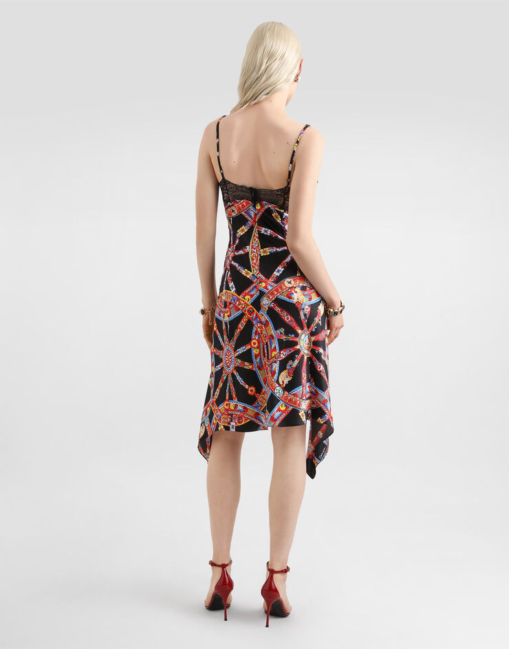 Dolce & Gabbana Vestido en satén de seda con estampado Carretto Multicolor F617TTIS13Y