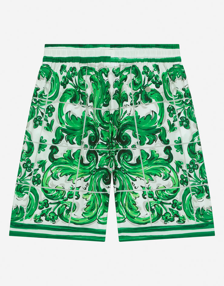 Dolce & Gabbana Poplin shorts with green majolica print Print L43Q47FI5JO