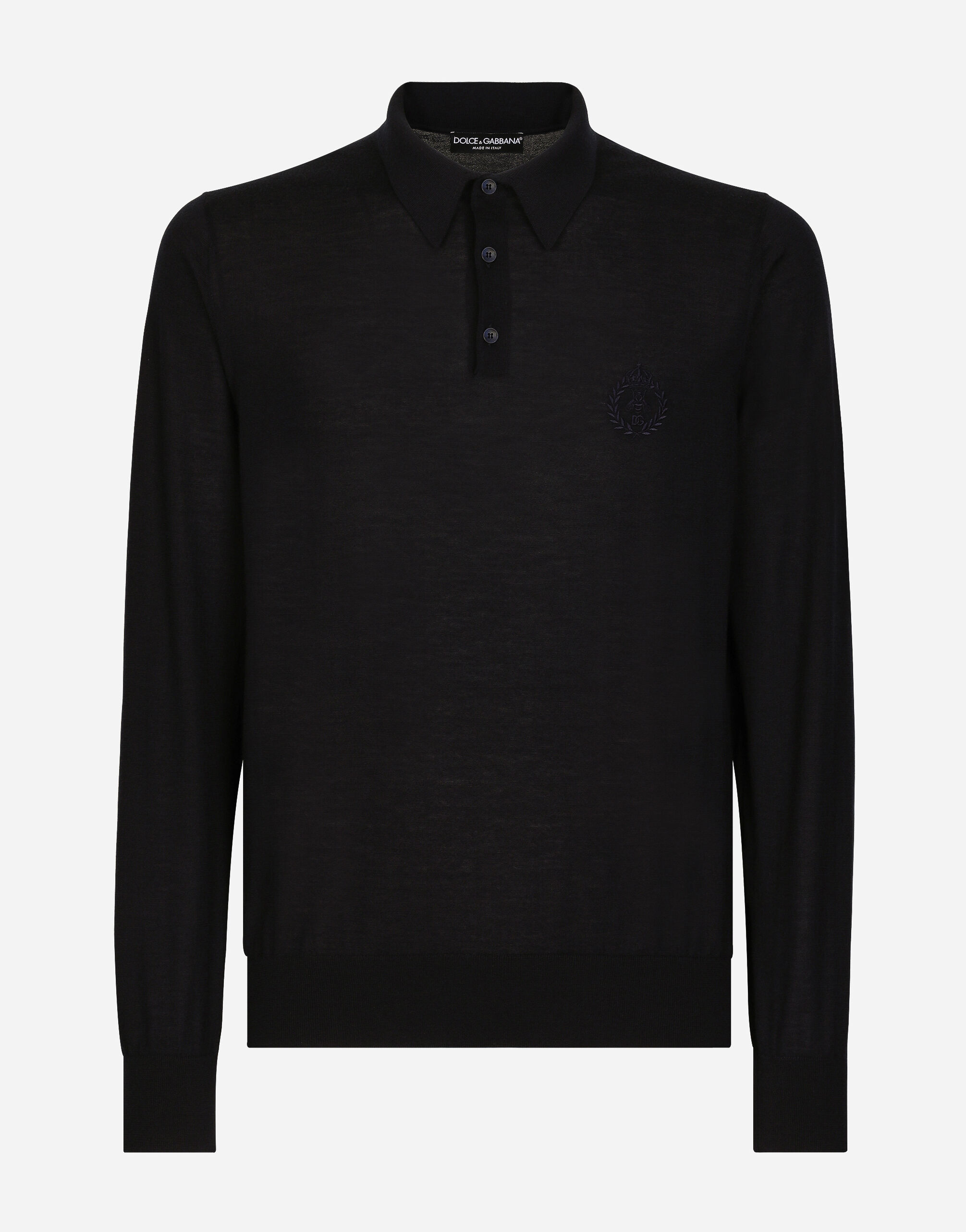 Dolce & Gabbana Cashmere polo-style sweater with DG logo embroidery Black GXL30TJAWM9