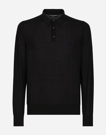 Dolce & Gabbana Pull polo en cachemire avec logo DG brodé Bleu GXR45ZJAWV6