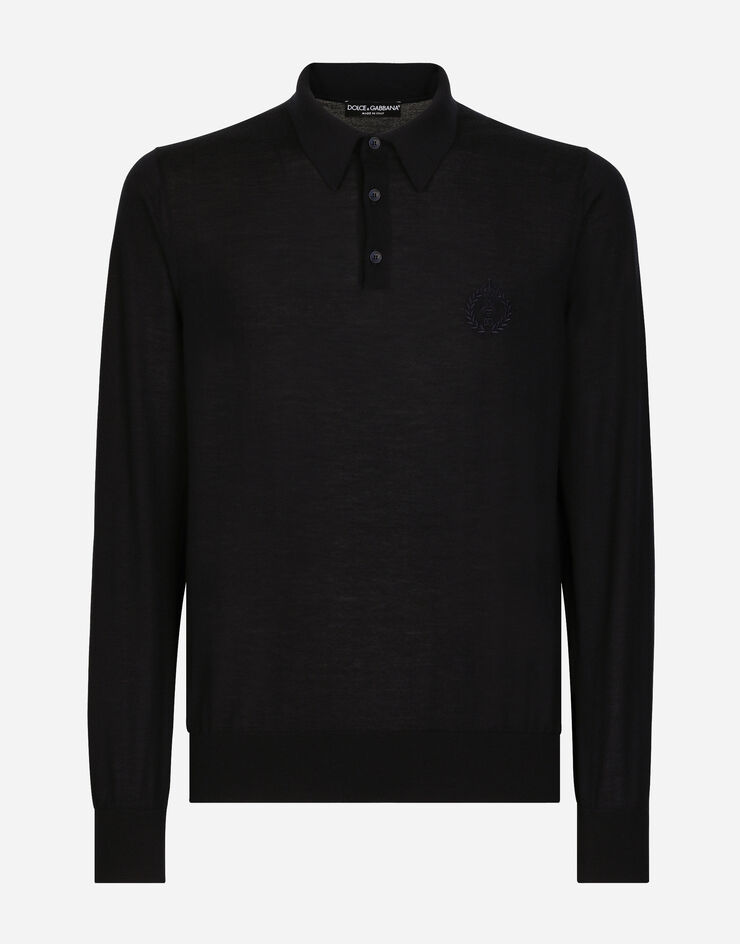 Dolce&Gabbana Cashmere polo-style sweater with DG logo embroidery Blue GXR45ZJAWV6
