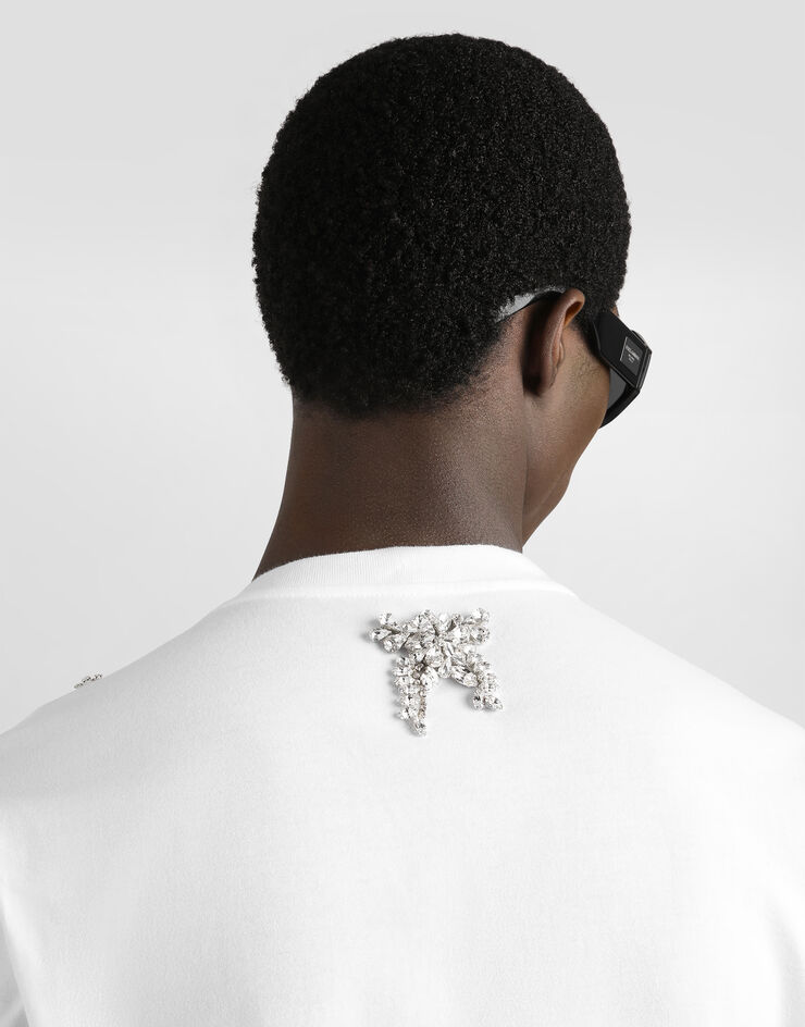 Dolce & Gabbana Camiseta de algodón con bordados y broche Blanco G8PN9ZG7PGS