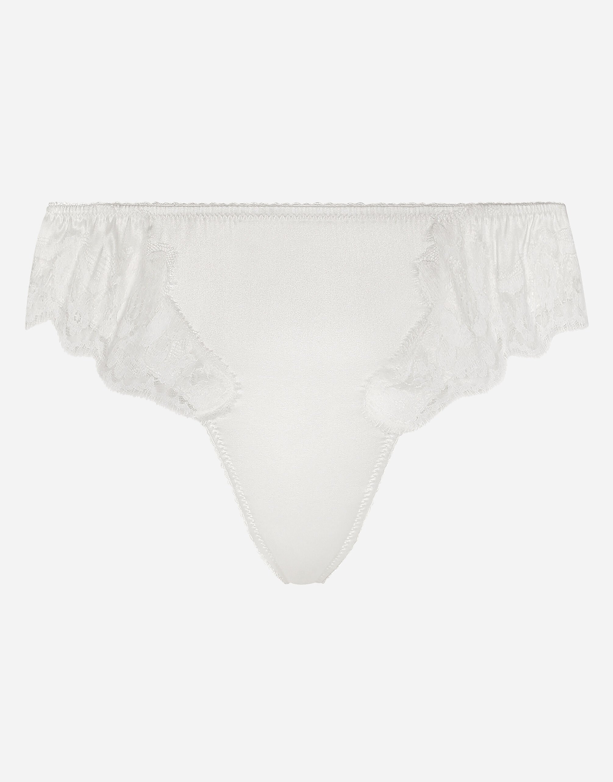 Satin thong with lace detailing en Blanco de Mujer Dolce Gabbana