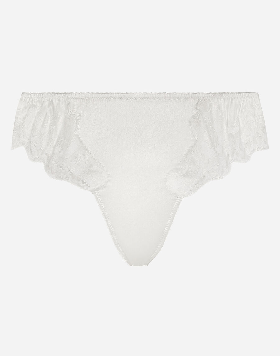 Satin thong with lace detailing