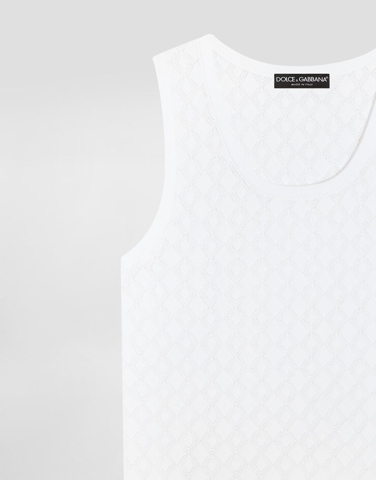 Dolce & Gabbana Diamond-pattern perforated cotton tank top White GXT35TJBCFI