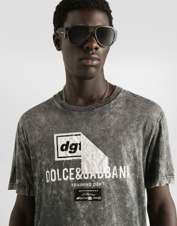 Dolce & Gabbana Marble-effect cotton t-shirt with print Black G8RN8TG7POI