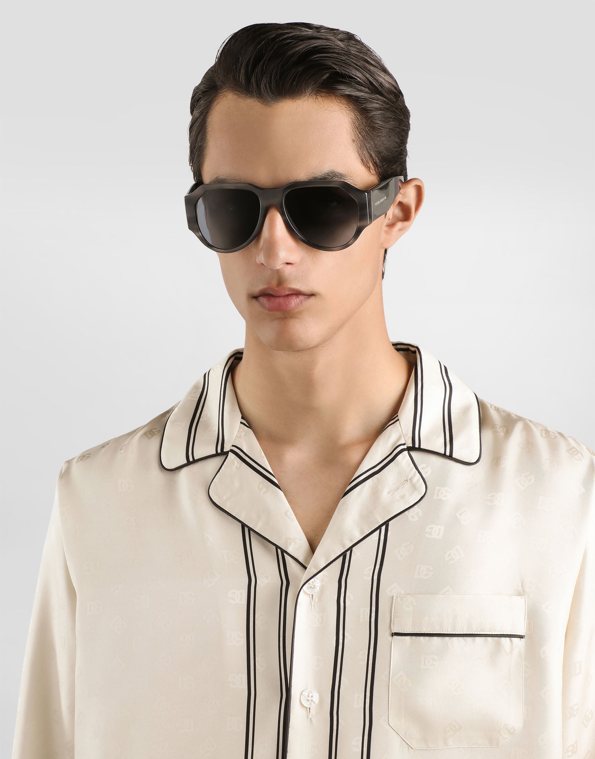 Logo and stripe-print vanity silk twill shirt - thumbnail 4