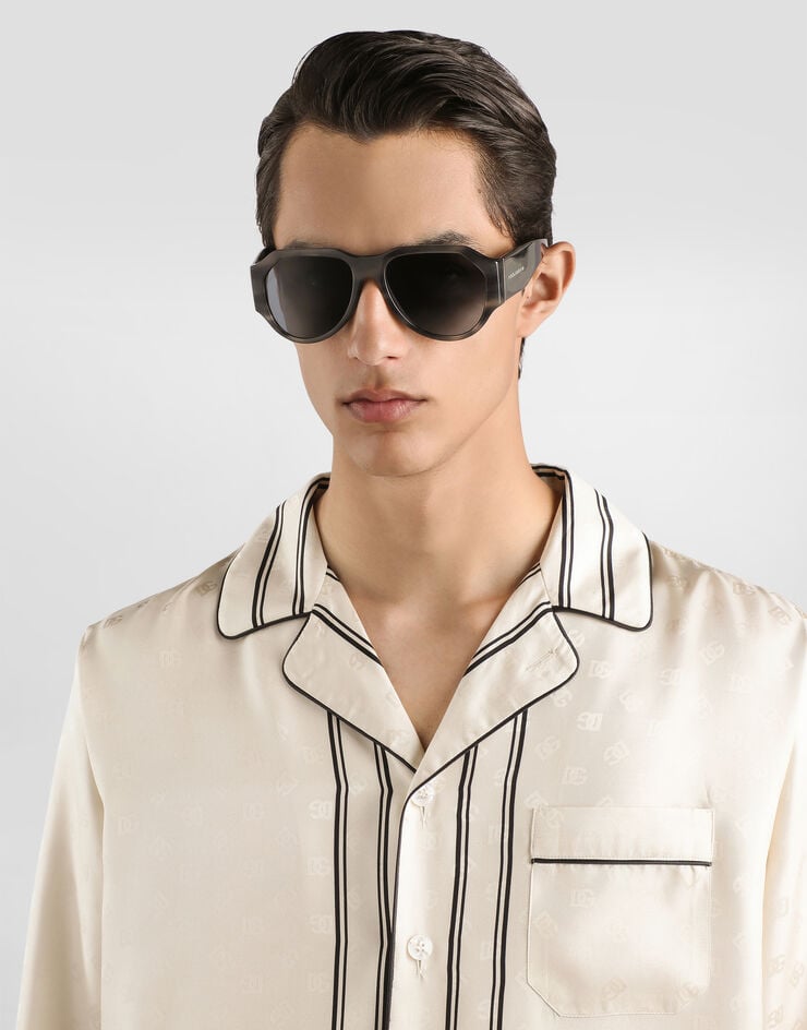 Dolce & Gabbana Logo and stripe-print vanity silk twill shirt Multicolor G5IF1THI11S