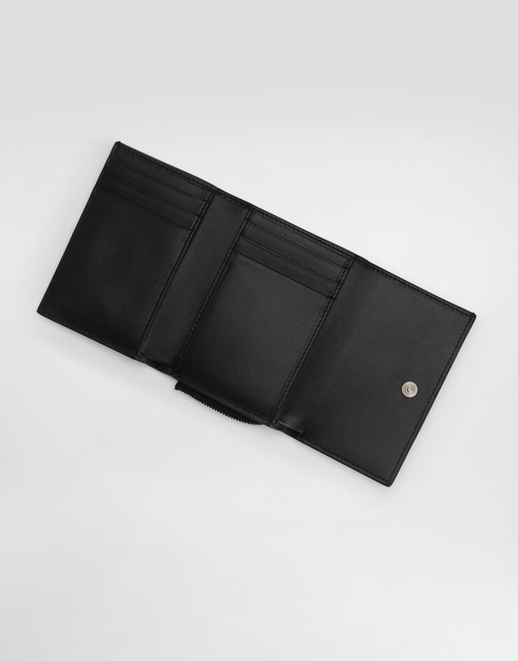 Dolce&Gabbana Portefeuille français à rabat en cuir de veau avec logo en relief Noir BP3271AG218