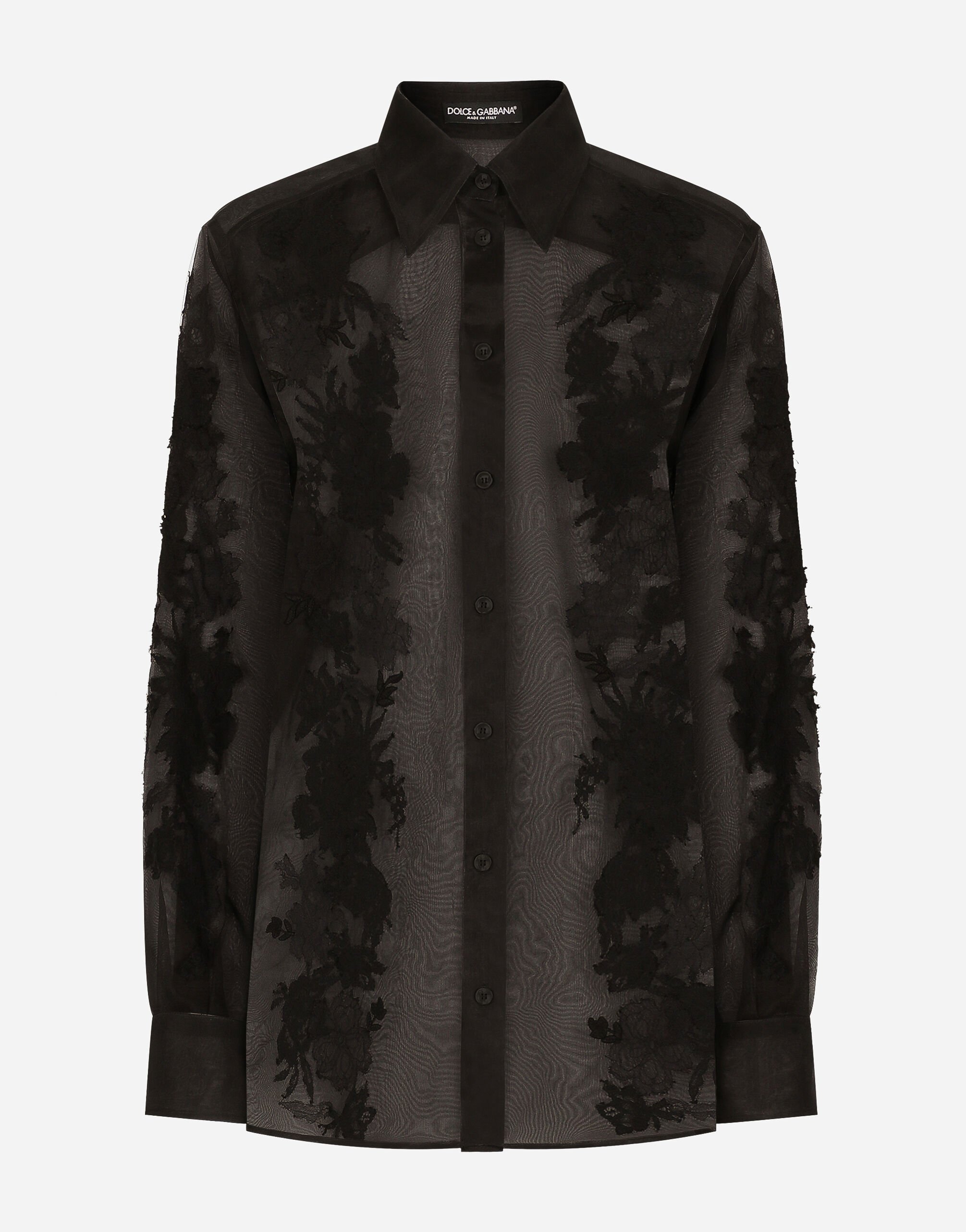 Dolce & Gabbana Camisa de organza con aplicaciones de encaje Dorado WRQA1GWQC01