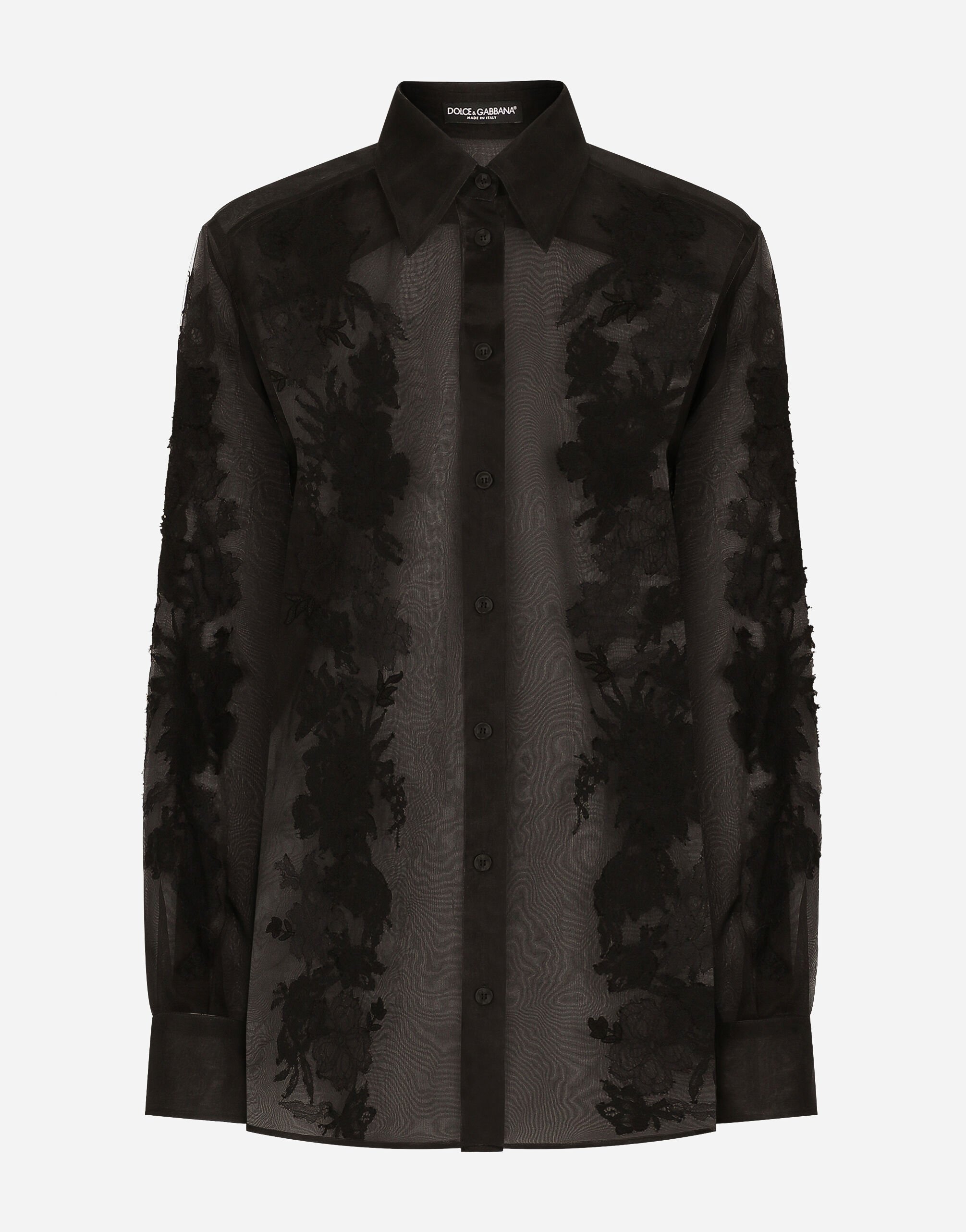 Dolce & Gabbana Organza shirt with lace appliqués Gold WRQA1GWQC01