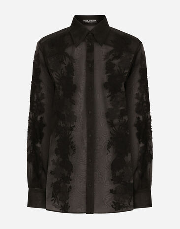 Dolce & Gabbana قميص أورجانزا بتزيين دانتيل أسود F5R38TFU1BU