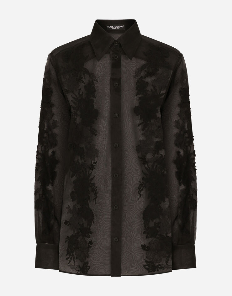 Dolce & Gabbana Camisa de organza con aplicaciones de encaje Negro F5R38TFU1BU