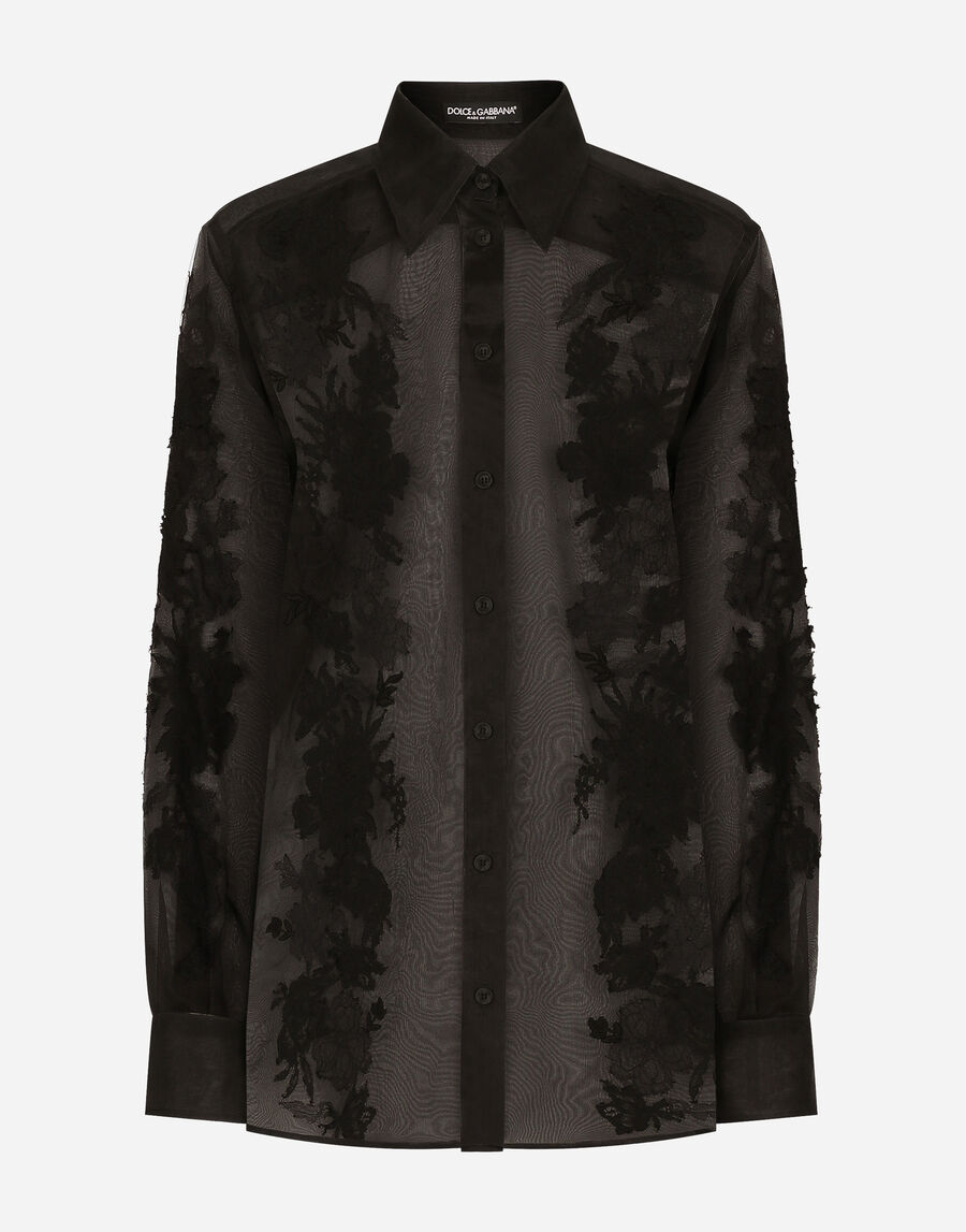 Organza shirt with lace appliqués