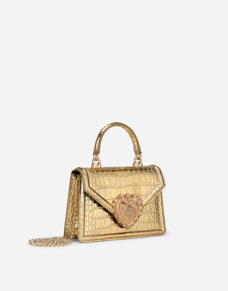 Dolce & Gabbana Kleine Tasche Devotion in Metallic-Krokoprägung Gold BB6711AQ600