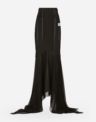Dolce & Gabbana Gonna lunga con balza a sirena in seta Black F4CL4TFUAA1