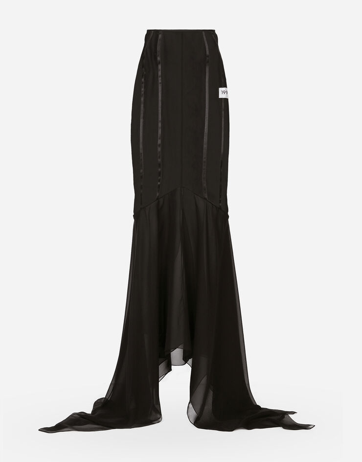 Dolce & Gabbana Long silk skirt with mermaid ruffle Negro F4CL4TFUAA1
