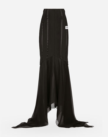Dolce & Gabbana Long silk skirt with mermaid ruffle Black F4CIKTFUGPF