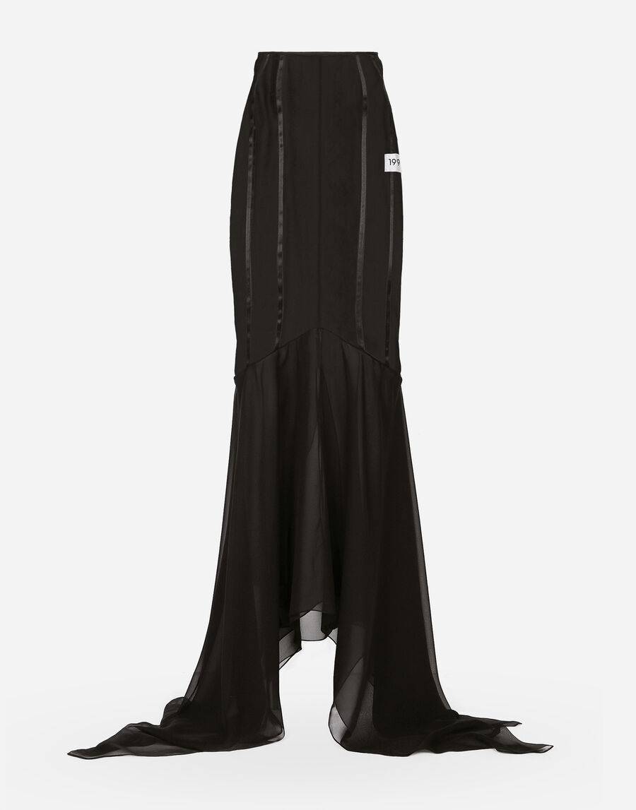 Long silk skirt with mermaid ruffle