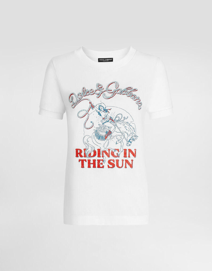 Jersey t-shirt with print and embroidery