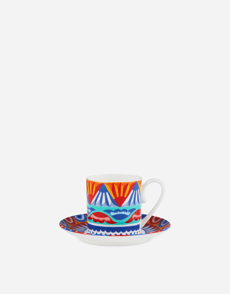 Dolce & Gabbana Tazza Caffè con Piattino in Porcellana Fine Multicolore TC0S01TCA11