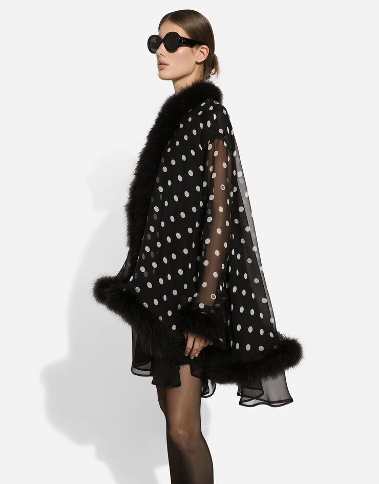Dolce & Gabbana Chiffon cape with polka-dot print and marabou trim Print F0E1YTIS1VH