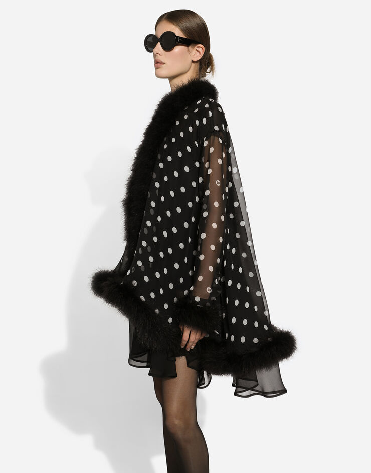 Dolce & Gabbana Cape aus Chiffon Punkteprint mit Marabufederbesatz Drucken F0E1YTIS1VH