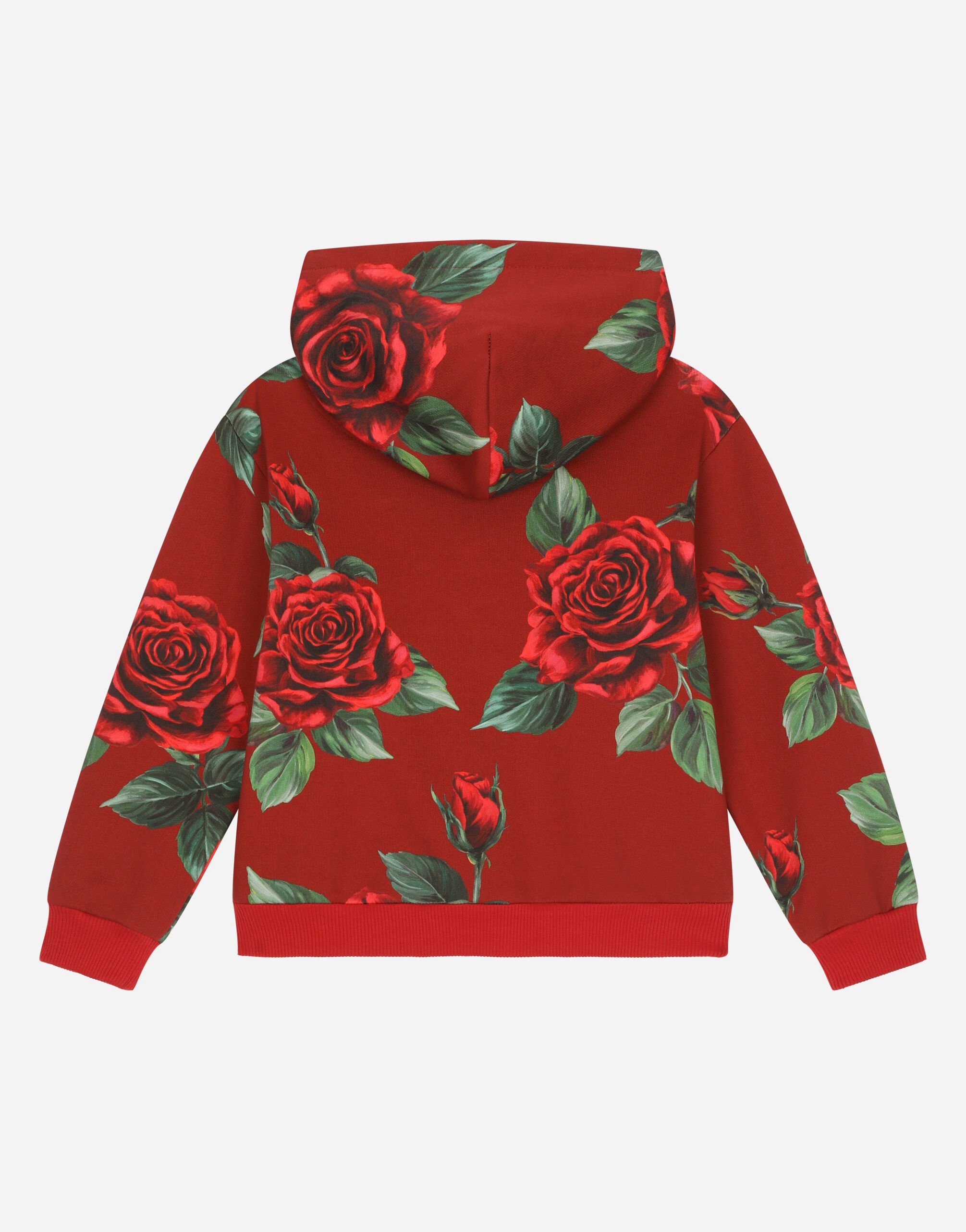 Jersey hoodie with rose print in Red for Dolce Gabbana US