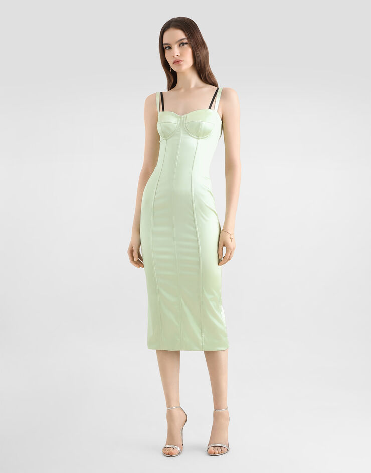 Dolce & Gabbana فستان من ساتان مطاطي Green F6DIHTFURAD
