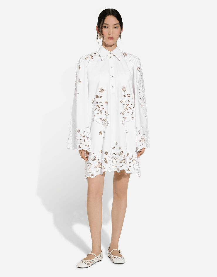 Dolce & Gabbana Robe-chemise en coton avec broderie ajourée Blanc F6JMIZGDCJL