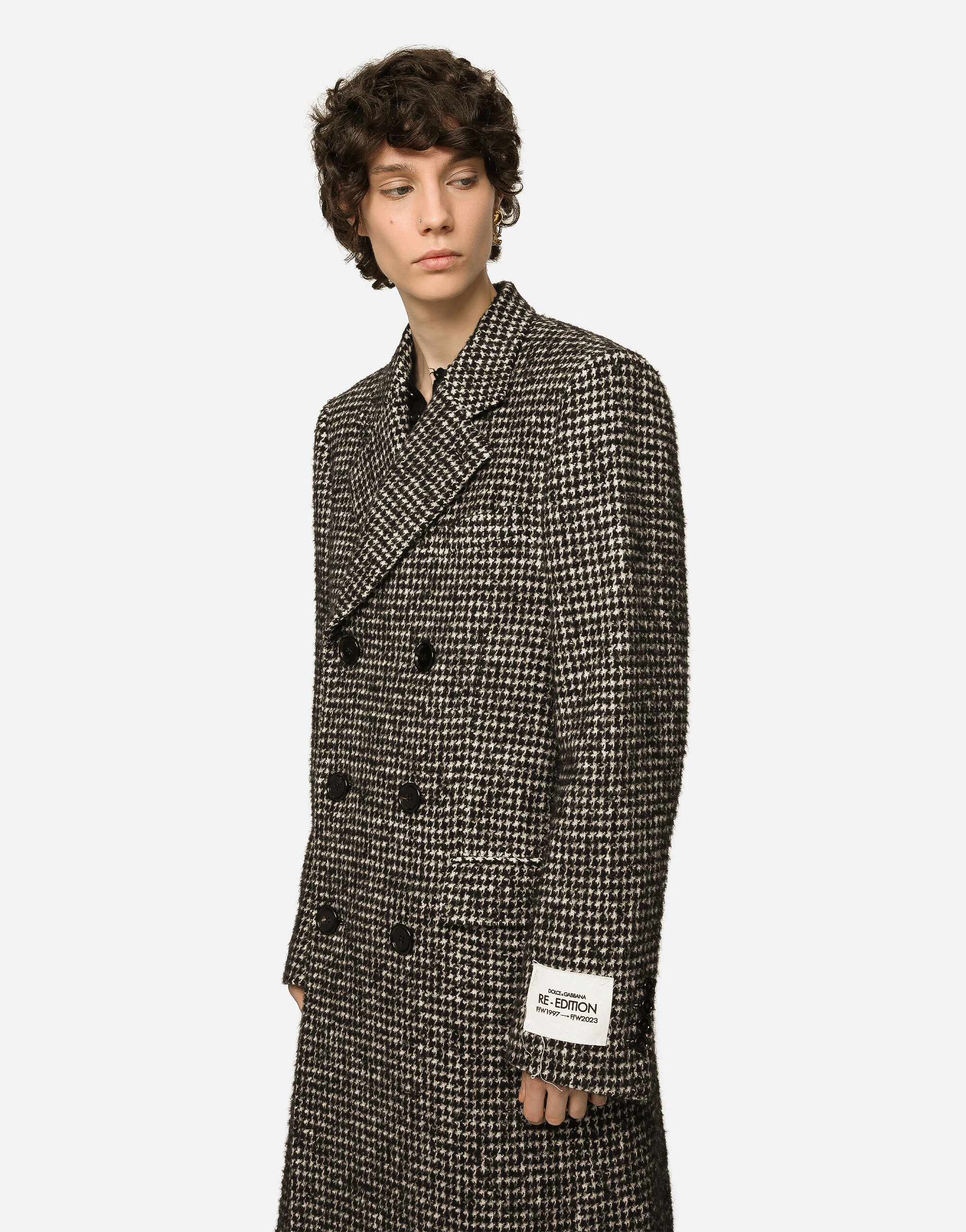 Double breasted wool houndstooth coat in Multicolor for