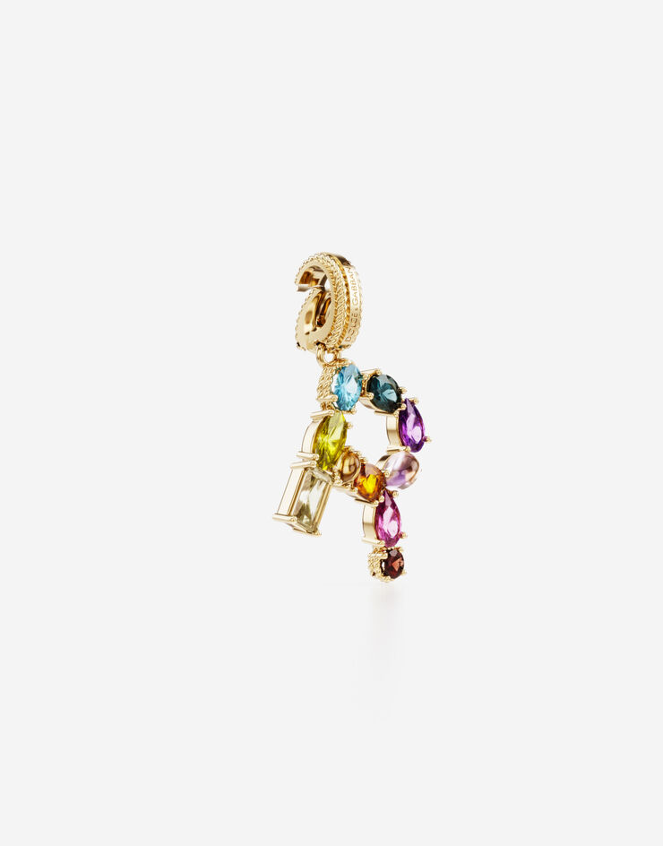 Dolce & Gabbana Подвеска в форме буквы R Rainbow alphabet из желтого золота 18 карат с разноцветными камнями ЗОЛОТОЙ WANR2GWMIXR