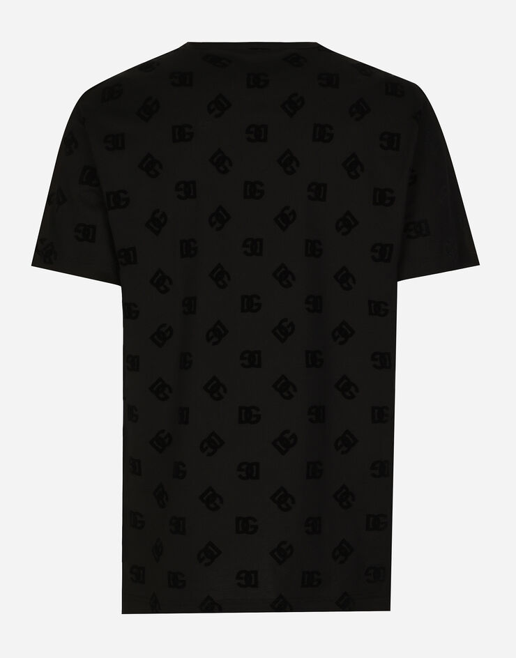 Dolce & Gabbana Cotton T-shirt with all-over flocked DG print Black G8PT1TG7NWE