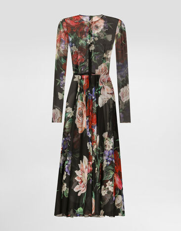 Dolce & Gabbana Floral-print chiffon calf-length dress with circle skirt Print F6TUHTIS1Y7