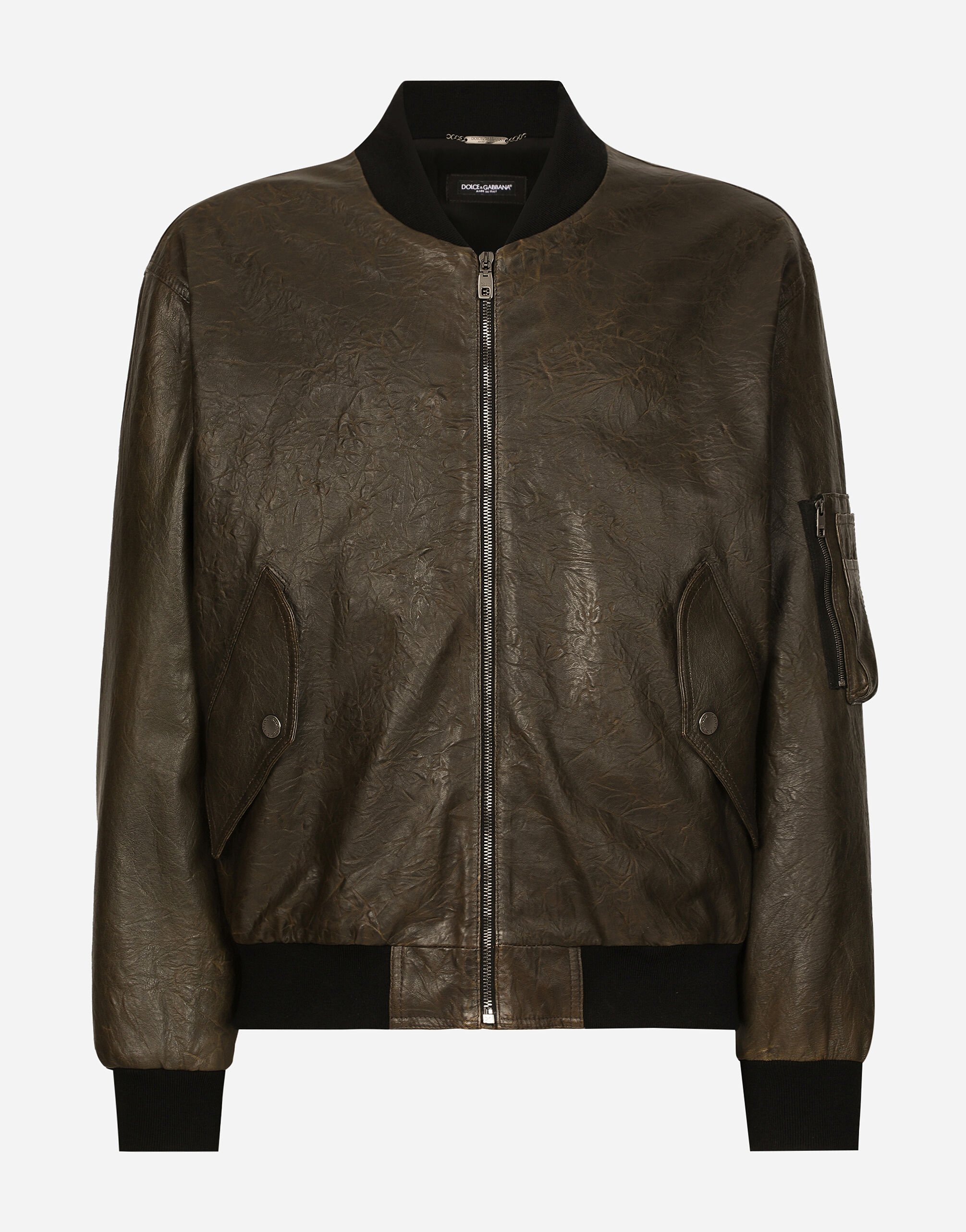 Lined leather bomber jacket in Green for Men Dolce Gabbana