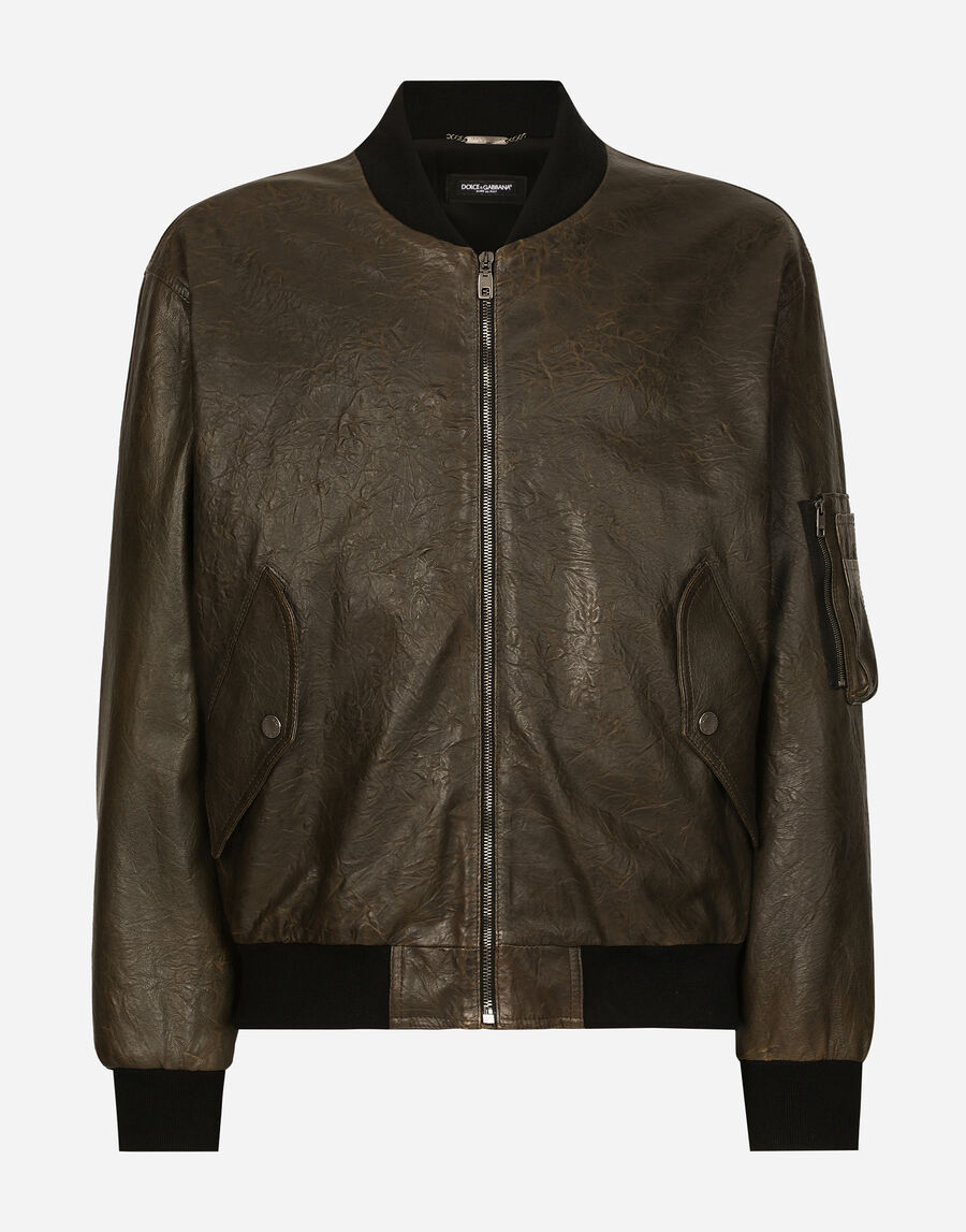 Lined leather bomber jacket