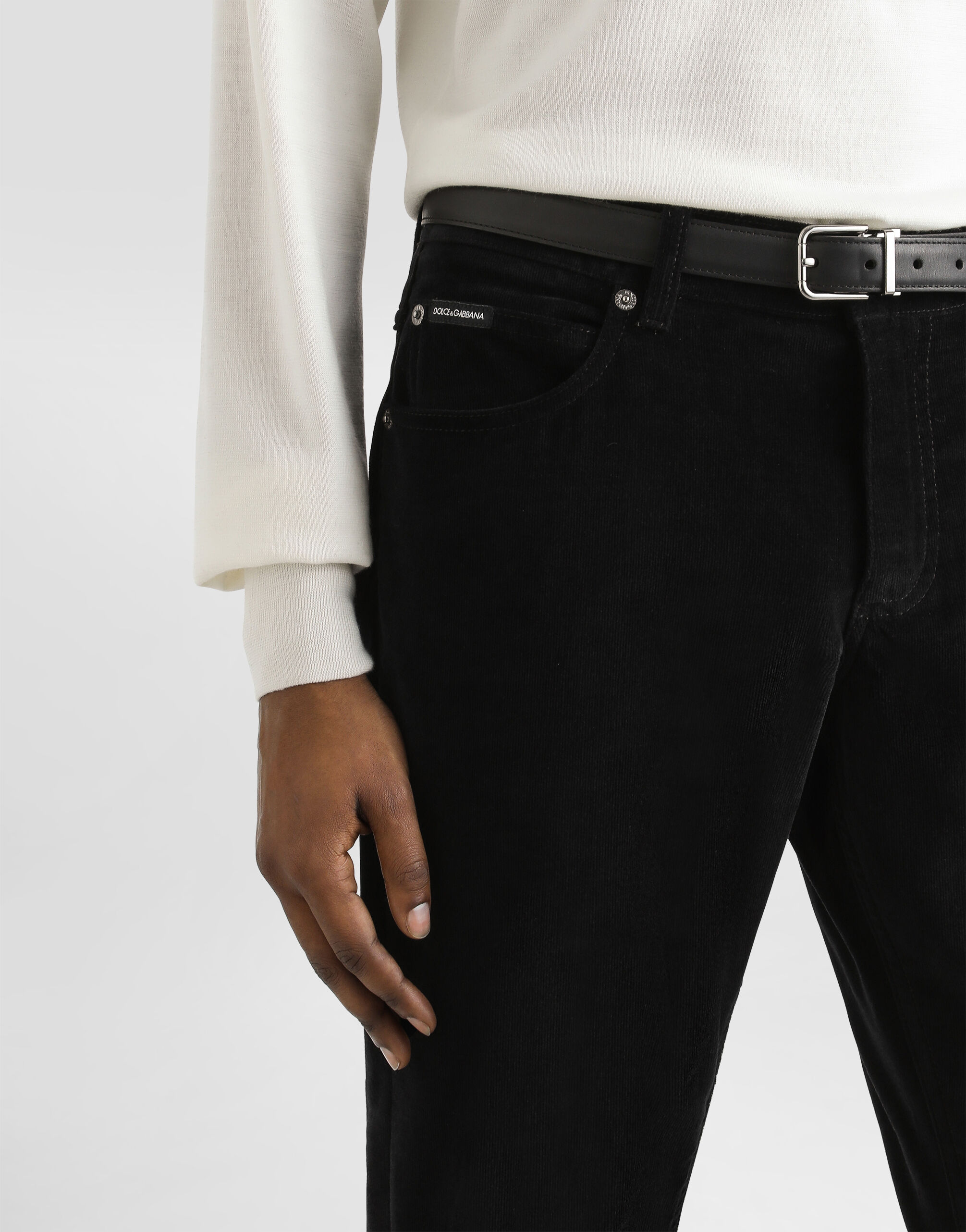 Cotton and cashmere regular trousers in Black for Men