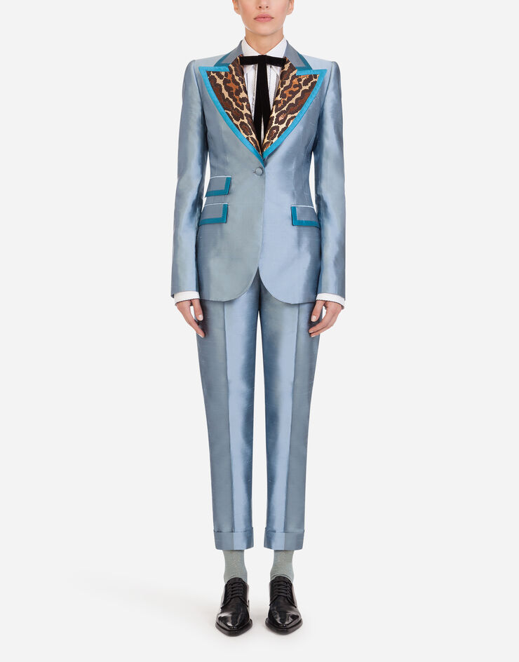 Dolce & Gabbana SINGLE-BREASTED BLOCK COLOR JACKET IN SHANTUNG LIGHT BLUE F29FITFU1L5