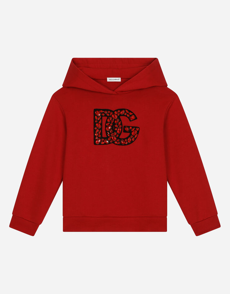 Dolce&Gabbana Sweatshirt aus Jersey mit Kapuze und DG-Logo Rot L5JW9YG7K5N