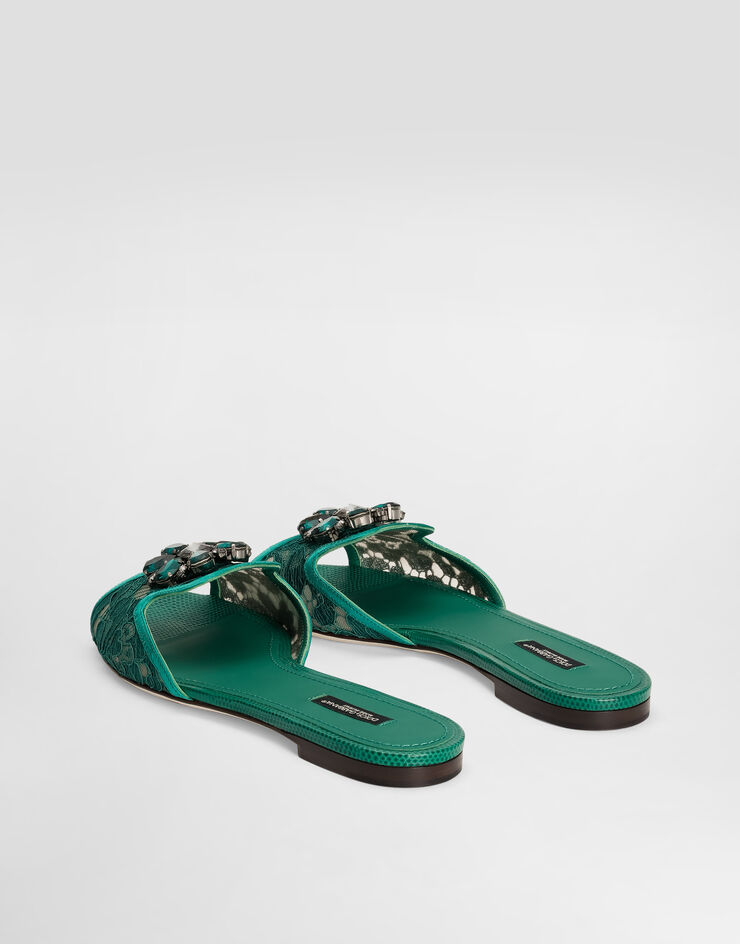 Dolce & Gabbana Slippers in lace with crystals Green CQ0023AG667