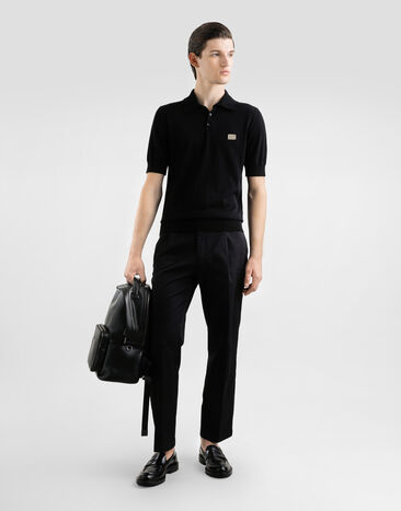 Dolce & Gabbana Cotton polo-shirt with logo tag Black GXZ02TJBCE9