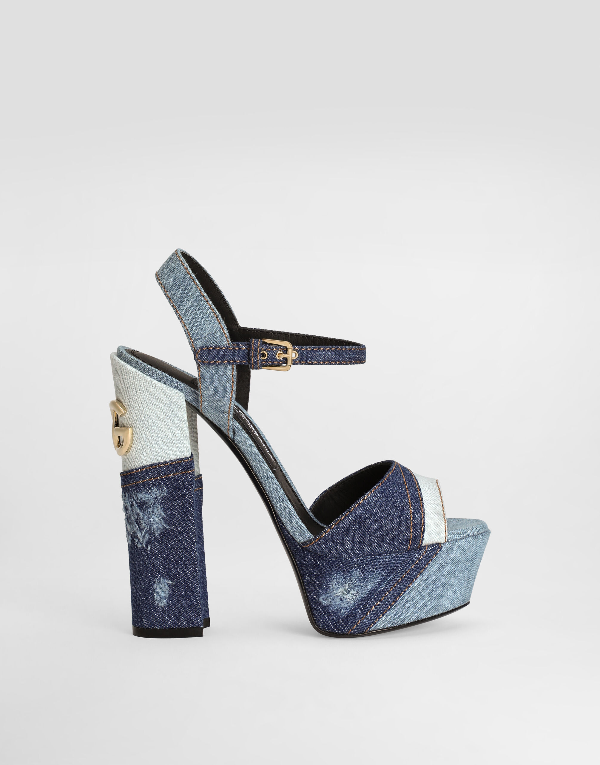 Patchwork denim platform sandals in Blue for Women