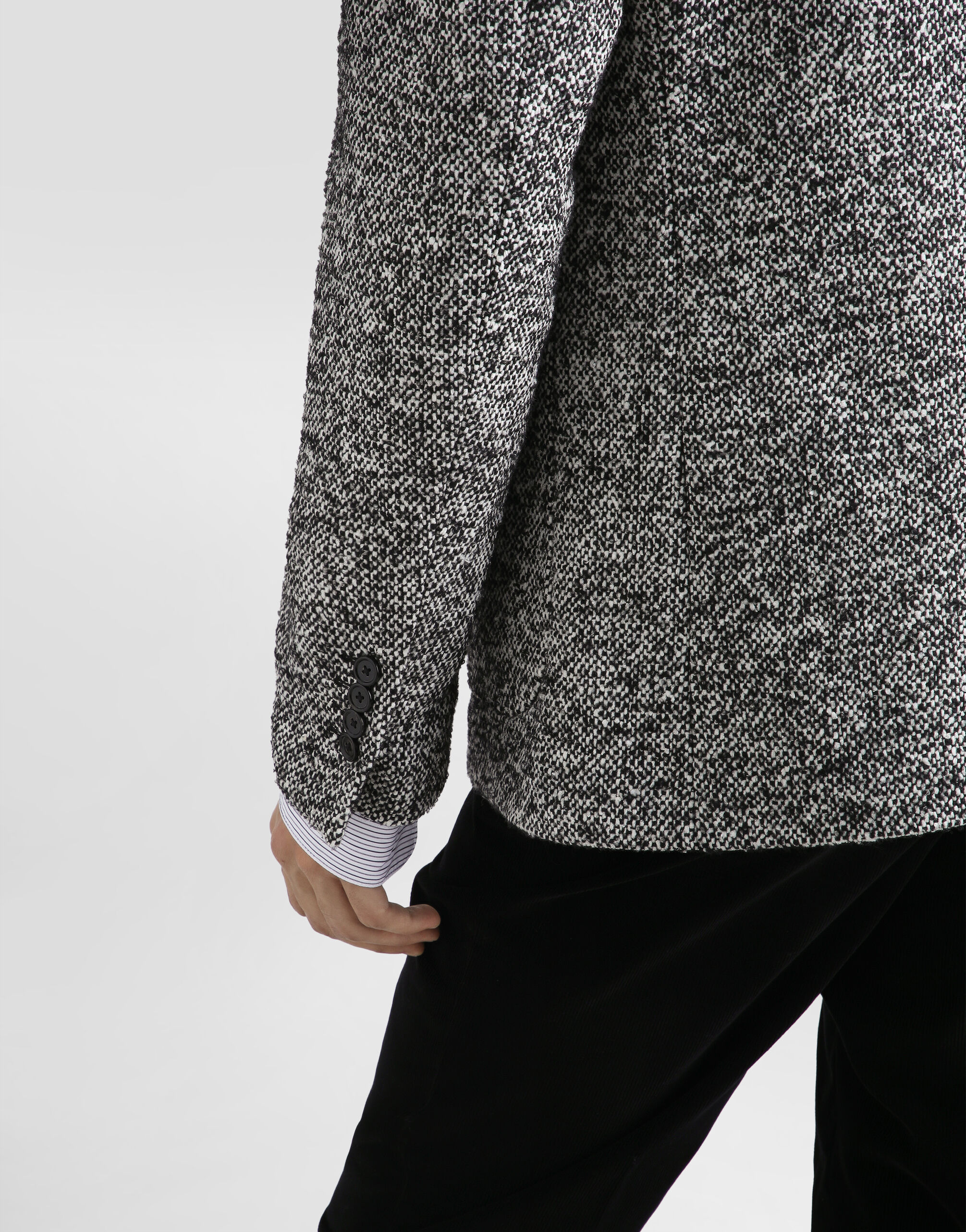 Single-breasted dotted wool jacket with fur collar in Multicolor