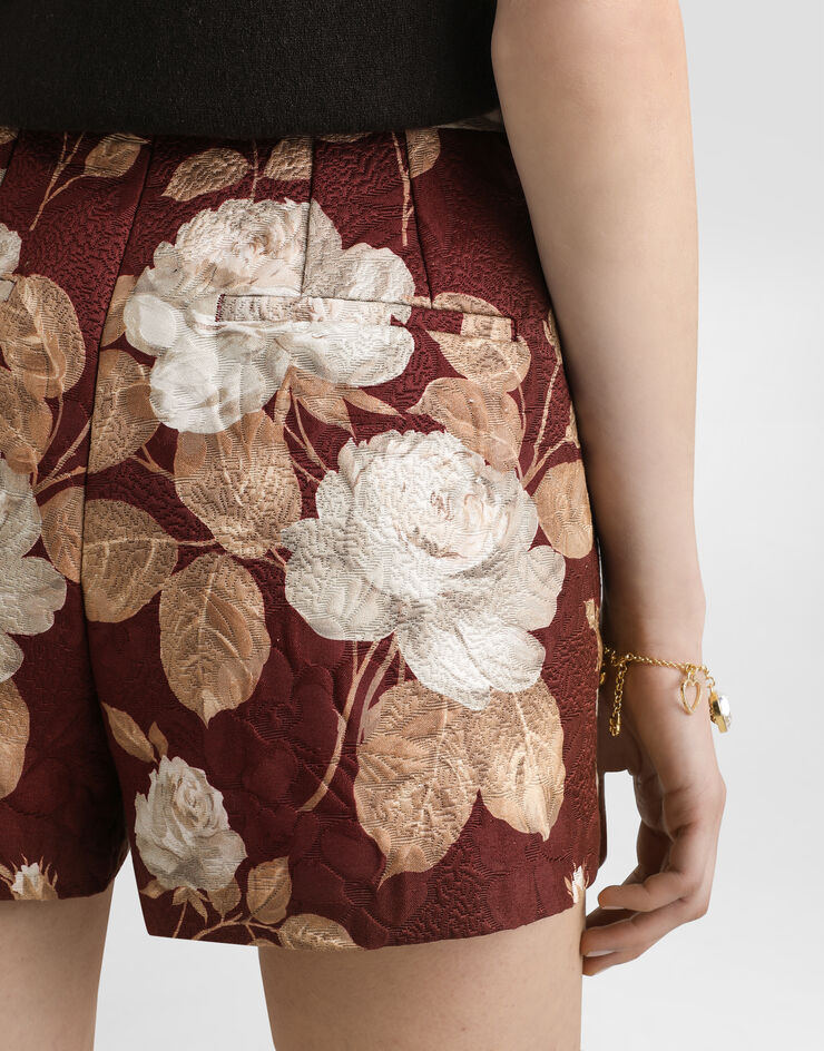Dolce & Gabbana 复古玫瑰印花锦缎短裤 版画 FTDCITFSTBR