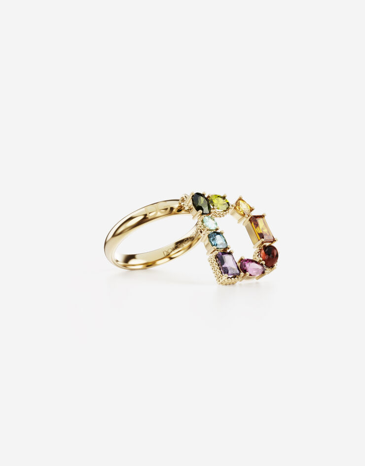Dolce & Gabbana خاتم قوس قزح على شكل حرف D من الذهب الأصفر مع أحجار كريمة متعددة الألوان ذهبي WRMR1GWMIXD