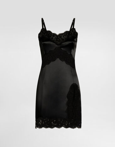 Dolce & Gabbana Платье из эластичного атласа с кружевными деталями черный F6TNXTFURAD