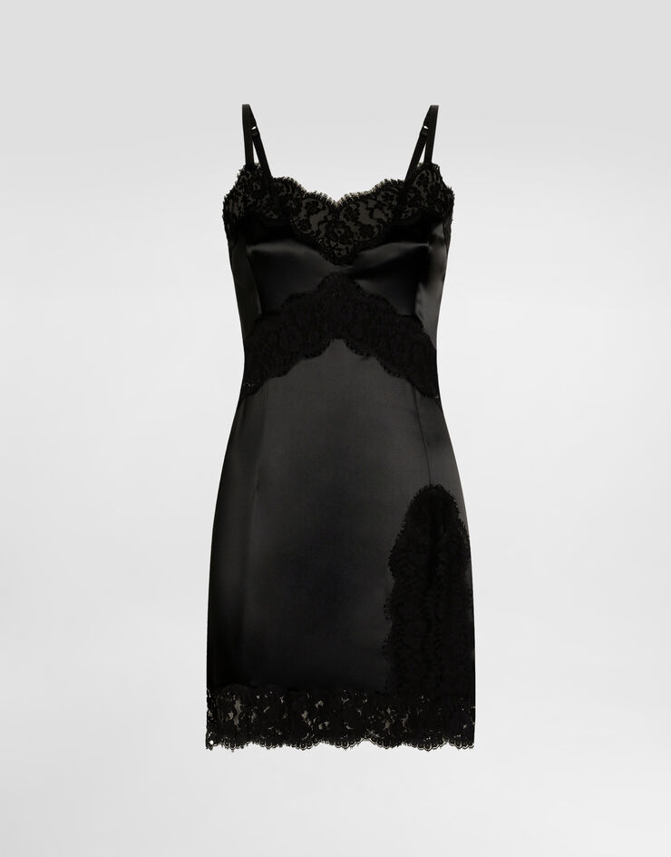 Dolce & Gabbana Stretch satin dress with lace details Black F6TNXTFURAD