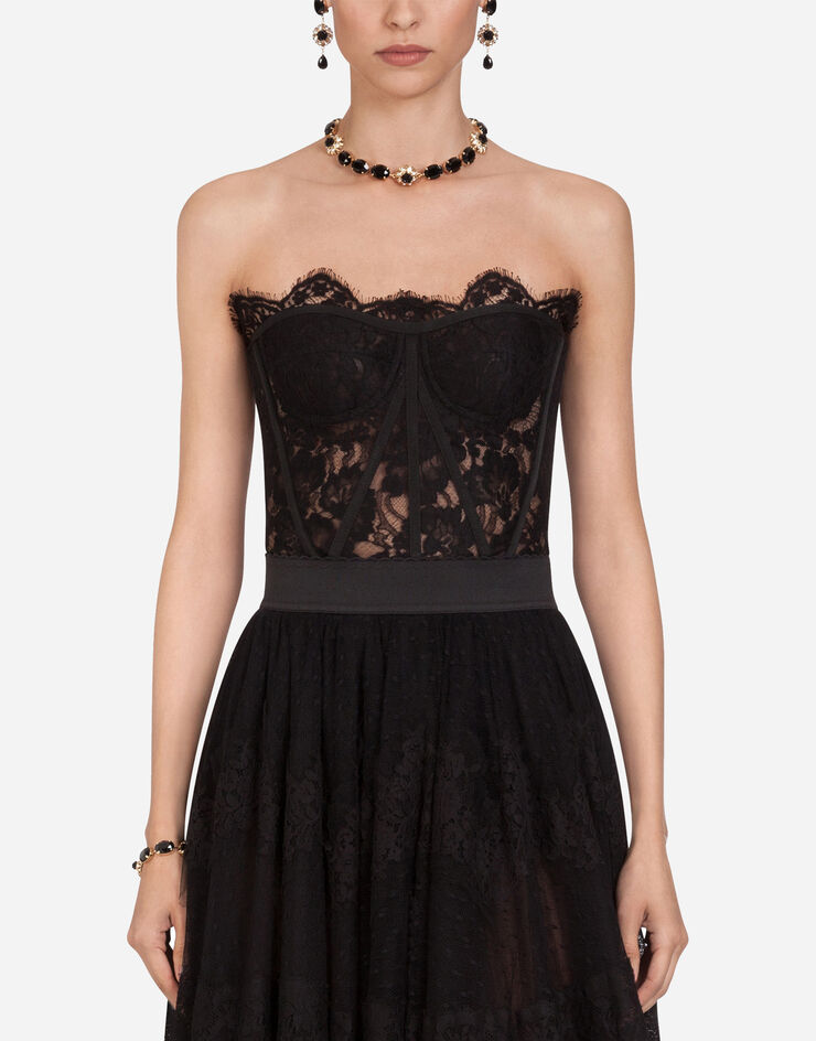 Dolce & Gabbana Bustier court en dentelle galon Noir F72X4TFLMSC